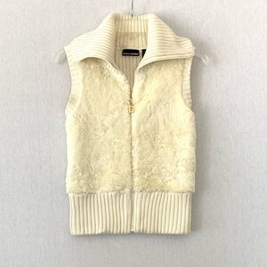 DKNY Jeans Vintage Faux Fur Ribbed Knit Vest Y2K